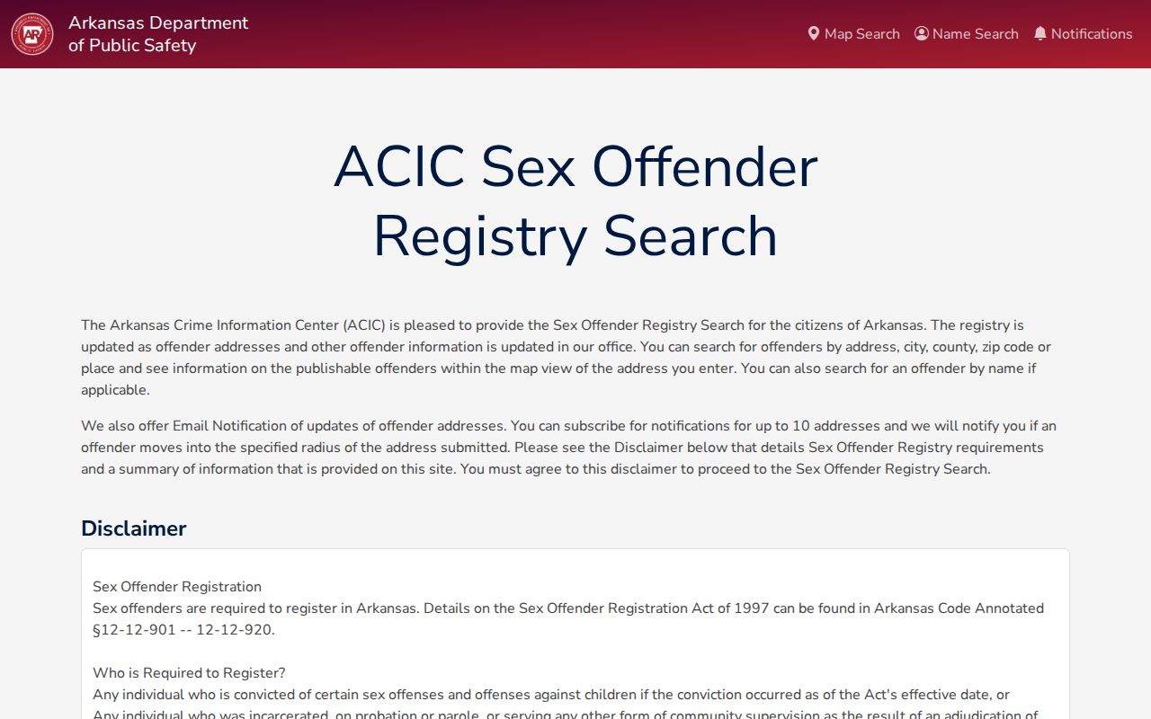 Arkansas people search ACIC public sex offender registry