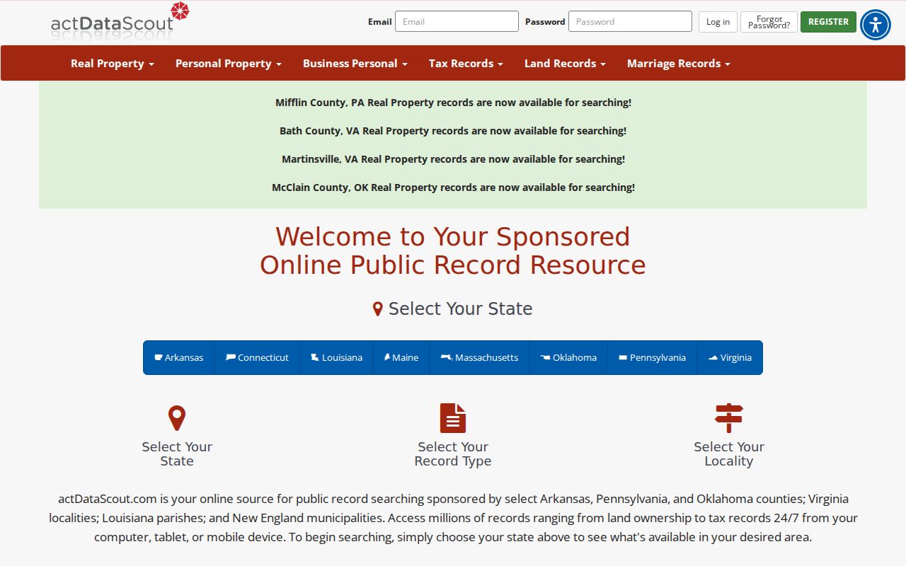 Arkansas people search actDataScout property search portal