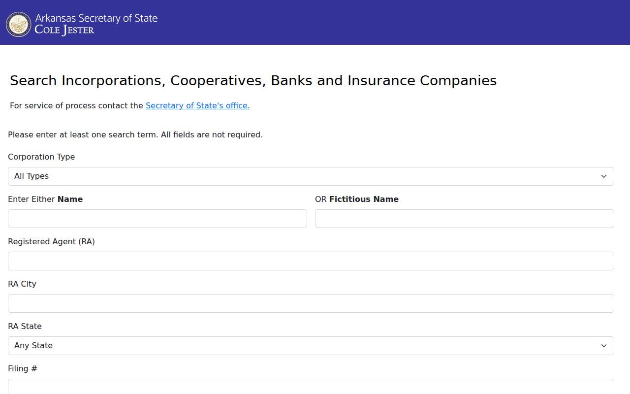 Arkansas people search Secretary of State business entity search