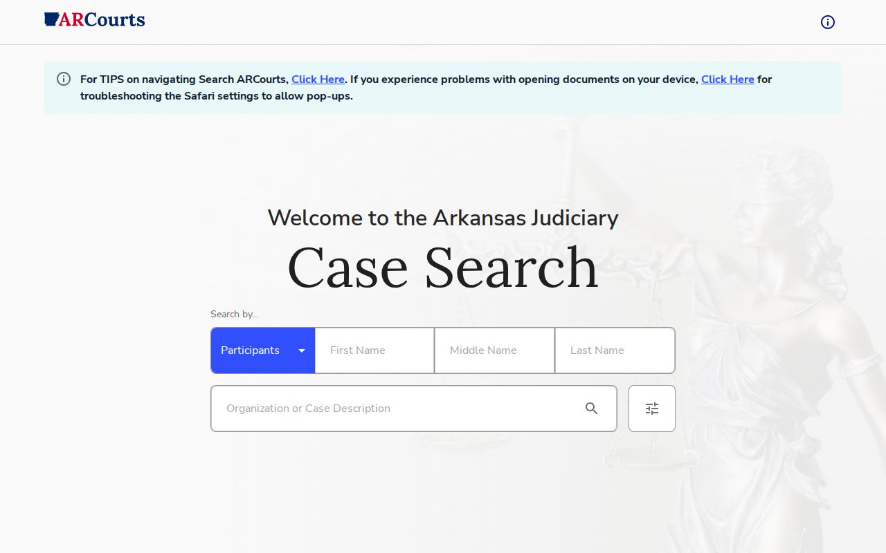 Arkansas people search Search ARCourts case-search screen