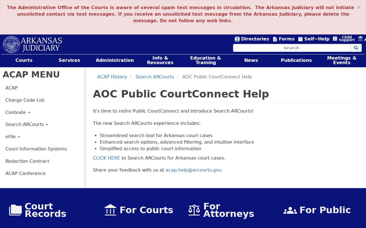 Arkansas public records AOC Search ARCourts help page