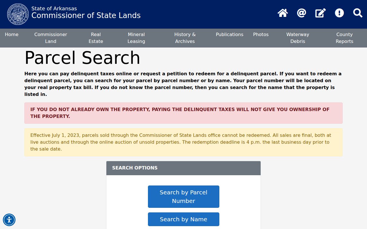 Arkansas public records Commissioner of State Lands parcel search