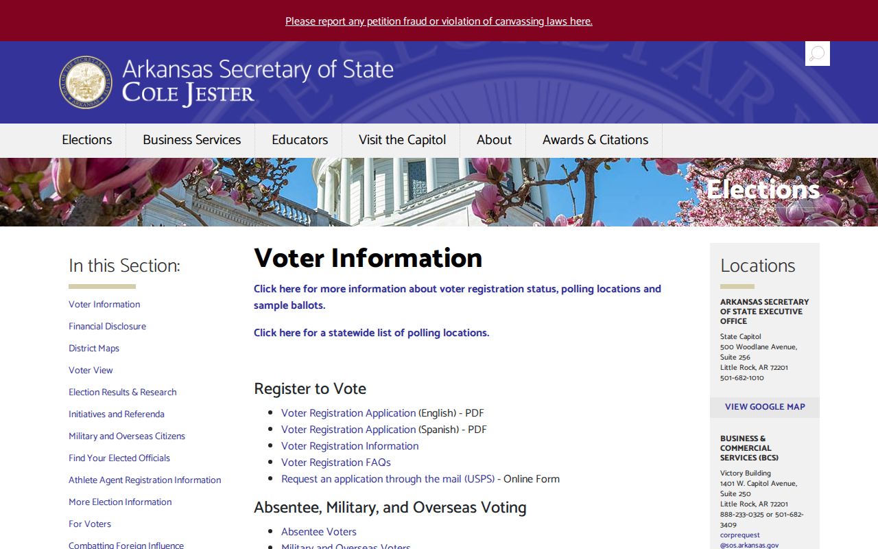 Arkansas voter registration records Secretary of State voter information hub